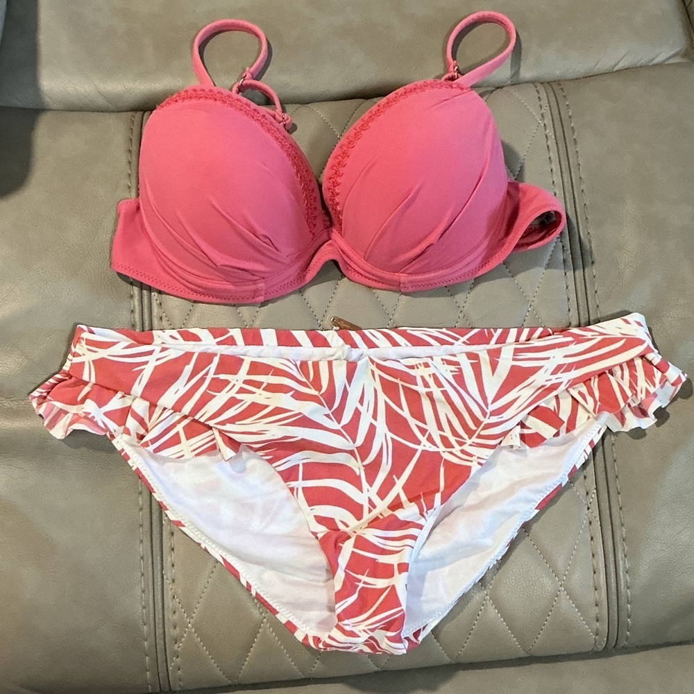 Raisins Pink Palm Print Bikini Set